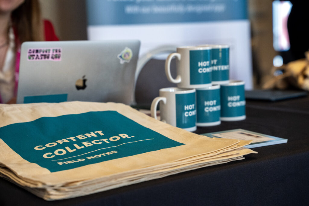 Field Notes branded tote bags and mugs